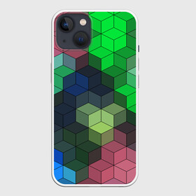Чехол для iPhone 13 с принтом Разноцветный геометрический уз в Кировске,  |  | абстрактный | зеленый | молодежный | разноцветный узор | ромбы | синий | текстура