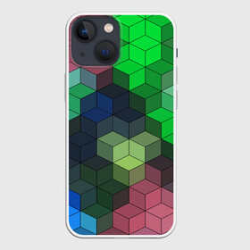 Чехол для iPhone 13 mini с принтом Разноцветный геометрический уз в Кировске,  |  | абстрактный | зеленый | молодежный | разноцветный узор | ромбы | синий | текстура