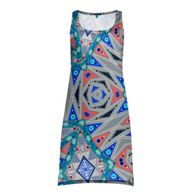 Платье-майка 3D с принтом Серо-синий абстрактный узор  в Кировске, 100% полиэстер | полуприлегающий силуэт, широкие бретели, круглый вырез горловины, удлиненный подол сзади. | абстрактный | асимметричный | креативный | молодежный | серый | синий | современный