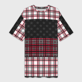 Платье-футболка 3D с принтом Комбинированный красно серый в Кировске,  |  | клетка | комбинированный | красный и черный | креативный | плед | полосы | узор в клетку | шотландка