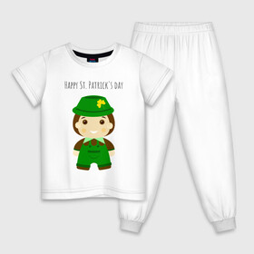 Детская пижама хлопок с принтом С Днем Святого Патрика в Кировске, 100% хлопок |  брюки и футболка прямого кроя, без карманов, на брюках мягкая резинка на поясе и по низу штанин
 | зеленый | ирландия | мальчик | патрик | праздник