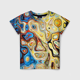 Детская футболка 3D с принтом Психоделическое искусство  в Кировске, 100% гипоаллергенный полиэфир | прямой крой, круглый вырез горловины, длина до линии бедер, чуть спущенное плечо, ткань немного тянется | абстракция | краски | лицо | психоделическое искусство | пятна | пятна на воде | текстуры