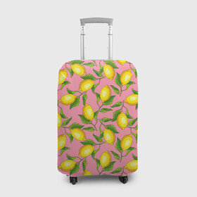 Чехол для чемодана 3D с принтом Лимоны паттерн в Кировске, 86% полиэфир, 14% спандекс | двустороннее нанесение принта, прорези для ручек и колес | ботаника | еда | желтые лимоны | иллюстрация | летний принт | лето | лимоны | паттерн | рисунок | розовый цвет | фрукты