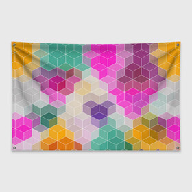 Флаг-баннер с принтом Абстрактный разноцветный узор  в Кировске, 100% полиэстер | размер 67 х 109 см, плотность ткани — 95 г/м2; по краям флага есть четыре люверса для крепления | абстрактный | бирюзовый | бордовый | геометрические фигуры | модный | розовый | ромбы | современный