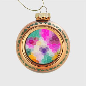Стеклянный ёлочный шар с принтом Абстрактный разноцветный узор  в Кировске, Стекло | Диаметр: 80 мм | абстрактный | бирюзовый | бордовый | геометрические фигуры | модный | розовый | ромбы | современный