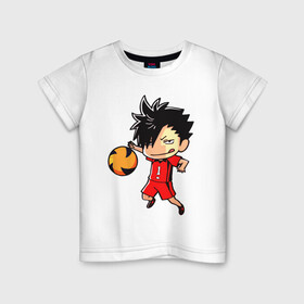 Детская футболка хлопок с принтом КУРОО ТЕЦУРО / TETSURO в Кировске, 100% хлопок | круглый вырез горловины, полуприлегающий силуэт, длина до линии бедер | Тематика изображения на принте: anime | haikyu | kuroo tetsuro | manga | nekoma. | аниме | волейбол | герой | куроо тецуро | манга | некома | персонаж