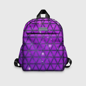 Детский рюкзак 3D с принтом Фиолетовые треугольники в Кировске, 100% полиэстер | лямки с регулируемой длиной, сверху петелька, чтобы рюкзак можно было повесить на вешалку. Основное отделение закрывается на молнию, как и внешний карман. Внутри дополнительный карман. По бокам два дополнительных кармашка | purple | абстракция | звезды | космос | треугольник