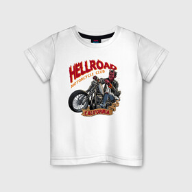 Детская футболка хлопок с принтом Hellroad в Кировске, 100% хлопок | круглый вырез горловины, полуприлегающий силуэт, длина до линии бедер | road | ад | байкер | дьявол | калифорния | клуб | мотоцикл | черт