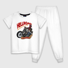 Детская пижама хлопок с принтом Hellroad в Кировске, 100% хлопок |  брюки и футболка прямого кроя, без карманов, на брюках мягкая резинка на поясе и по низу штанин
 | road | ад | байкер | дьявол | калифорния | клуб | мотоцикл | черт