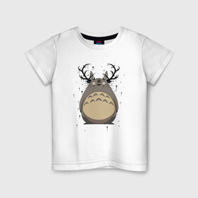 Детская футболка хлопок с принтом Totoro Deer в Кировске, 100% хлопок | круглый вырез горловины, полуприлегающий силуэт, длина до линии бедер | deer | ghibli | japan | nature | neigbor | neighbour | totoro | анимация | аниме | гибли | друг | животные | лес | милый | мир | миядзаки | мой сосед тоторо | мульт | мультфильм | олень | природа | сосед | тоторо | хаяо | хранитель