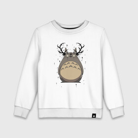 Детский свитшот хлопок с принтом Totoro Deer в Кировске, 100% хлопок | круглый вырез горловины, эластичные манжеты, пояс и воротник | deer | ghibli | japan | nature | neigbor | neighbour | totoro | анимация | аниме | гибли | друг | животные | лес | милый | мир | миядзаки | мой сосед тоторо | мульт | мультфильм | олень | природа | сосед | тоторо | хаяо | хранитель