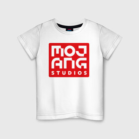 Детская футболка хлопок с принтом Mojang Studios в Кировске, 100% хлопок | круглый вырез горловины, полуприлегающий силуэт, длина до линии бедер | gamers | games | microsoft | minecraft | mojang | xbox | иллюстрация | логотип