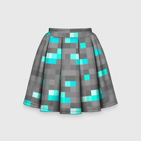 Детская юбка-солнце 3D с принтом Алмазы в Кировске, 100% полиэстер | Эластичный пояс, крупные складки | maincraft | minecraft | алмазная руда | алмазы | майн | майнкрафт | руда | текстура