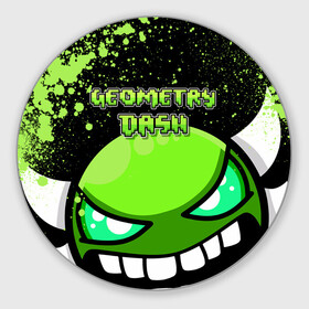 Коврик для мышки круглый с принтом Geometry Dash (Green) в Кировске, резина и полиэстер | круглая форма, изображение наносится на всю лицевую часть | dash | geometry | geometry dash | геометри десш | квадрат | мобильная игра | шеометри даш