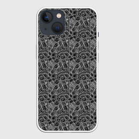 Чехол для iPhone 13 с принтом Черно белый ажурный узор в Кировске,  |  | абстрактные цветы | абстрактный узор | ажурный | для женщин | кружевные цветы | модный | цветочный | цветы | черный и белый