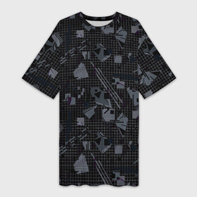 Платье-футболка 3D с принтом Темный серый узор мемфис в Кировске,  |  | Тематика изображения на принте: абстрактный | геометрический | детский | клетка | клетчатый узор | линии | мемфис | популярный | современный | темно черный | школьный