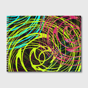 Альбом для рисования с принтом Разноцветные спирали  в Кировске, 100% бумага
 | матовая бумага, плотность 200 мг. | Тематика изображения на принте: абстрактный | желтый | круги | модный | молодежный | разводы | разноцветная абстракция | розовый | современный | спирали | черный