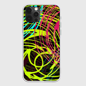 Чехол для iPhone 12 Pro с принтом Разноцветные спирали  в Кировске, силикон | область печати: задняя сторона чехла, без боковых панелей | абстрактный | желтый | круги | модный | молодежный | разводы | разноцветная абстракция | розовый | современный | спирали | черный