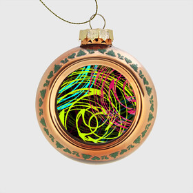 Стеклянный ёлочный шар с принтом Разноцветные спирали  в Кировске, Стекло | Диаметр: 80 мм | абстрактный | желтый | круги | модный | молодежный | разводы | разноцветная абстракция | розовый | современный | спирали | черный