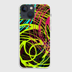 Чехол для iPhone 13 mini с принтом Разноцветные спирали в Кировске,  |  | абстрактный | желтый | круги | модный | молодежный | разводы | разноцветная абстракция | розовый | современный | спирали | черный