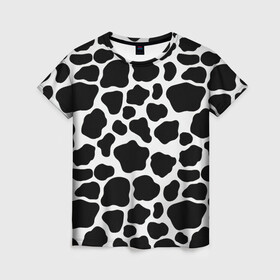 Женская футболка 3D с принтом Пятна Далматинца  в Кировске, 100% полиэфир ( синтетическое хлопкоподобное полотно) | прямой крой, круглый вырез горловины, длина до линии бедер | 101 далматинец | dalmations | далматин | мраморный окрас | черно белые пятна | черное на белом