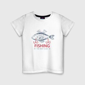 Детская футболка хлопок с принтом Лучший рыболовный клуб в Кировске, 100% хлопок | круглый вырез горловины, полуприлегающий силуэт, длина до линии бедер | Тематика изображения на принте: fish | fishing | мужику | мужчине | на рыбалке | на рыбалку | рыба | рыбак | рыбакам | рыбаку | рыбалка | удочка