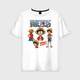 Женская футболка хлопок Oversize с принтом One Piece Monkey D. Luffy в Кировске, 100% хлопок | свободный крой, круглый ворот, спущенный рукав, длина до линии бедер
 | anime | manga | monkey d. luffy | one piece | аниме | большой куш | ван пис | вон пис | капитан | король пиратов | луси | луфи | луффи | луффи но уми | луффи таро | манга | манки д. луффи | мугивара | пират | пятый император