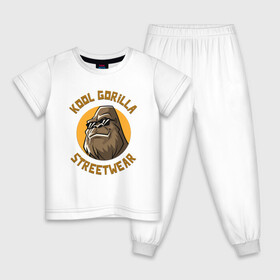 Детская пижама хлопок с принтом Koll Gorilla Streetwear в Кировске, 100% хлопок |  брюки и футболка прямого кроя, без карманов, на брюках мягкая резинка на поясе и по низу штанин
 | Тематика изображения на принте: gorilla | koll gorilla | streetwear | горилла | обезьяна