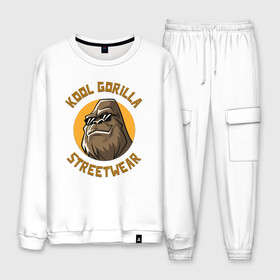 Мужской костюм хлопок с принтом Koll Gorilla Streetwear в Кировске, 100% хлопок | на свитшоте круглая горловина, мягкая резинка по низу. Брюки заужены к низу, на них два вида карманов: два “обычных” по бокам и два объемных, с клапанами, расположенные ниже линии бедра. Брюки с мягкой трикотажной резинкой на поясе и по низу штанин. В поясе для дополнительного комфорта — широкие завязки | gorilla | koll gorilla | streetwear | горилла | обезьяна