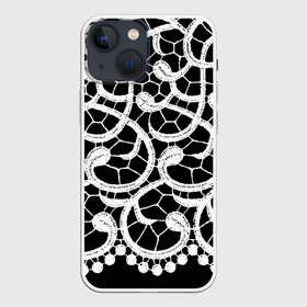 Чехол для iPhone 13 mini с принтом Черно белое кружево в Кировске,  |  | ажурный | кружевной | кружево | крупное кружево | монохром | рисунок | тренды | чб | черно белый