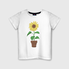 Детская футболка хлопок с принтом Подсолнух в горшке в Кировске, 100% хлопок | круглый вырез горловины, полуприлегающий силуэт, длина до линии бедер | горшок | подсолнух | растение | цветок