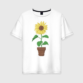 Женская футболка хлопок Oversize с принтом Подсолнух в горшке в Кировске, 100% хлопок | свободный крой, круглый ворот, спущенный рукав, длина до линии бедер
 | горшок | подсолнух | растение | цветок