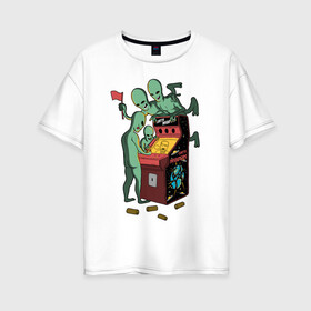 Женская футболка хлопок Oversize с принтом Пришельцы в игровых автоматах в Кировске, 100% хлопок | свободный крой, круглый ворот, спущенный рукав, длина до линии бедер
 | игра | игровой автомат | инопланетяне | марсиане | нло | пришельцы