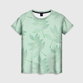 Женская футболка 3D с принтом Зеленые листья в Кировске, 100% полиэфир ( синтетическое хлопкоподобное полотно) | прямой крой, круглый вырез горловины, длина до линии бедер | 8 марта | leaves | summer | ботаническая иллюстрация | весна | зеленый | лето | листья | любовь | праздник | принт | природа | растения