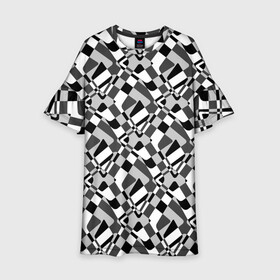 Детское платье 3D с принтом Черно-белый абстрактный узор в Кировске, 100% полиэстер | прямой силуэт, чуть расширенный к низу. Круглая горловина, на рукавах — воланы | Тематика изображения на принте: абстрактный | геометрический | модный | молодежный | монохромный | простой | черный и белый