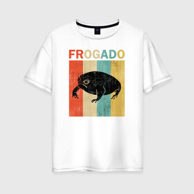Женская футболка хлопок Oversize с принтом Дождевая жаба Frog + Avocado в Кировске, 100% хлопок | свободный крой, круглый ворот, спущенный рукав, длина до линии бедер
 | avocado | breviceps fuscus | english | frog | авокадо | амфибия | африка | африканская дождевая лягушка | винтаж | винтажный дизайн | дождевая жаба | жаба | иллюстрация | иностранный | лягушка | надпись | по английски