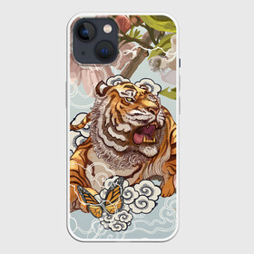 Чехол для iPhone 13 с принтом Тигр в облаках в Кировске,  |  | бабочка | восточные мотивы | нежность | облака | сакура | тигр | хищник | цветы