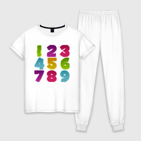 Женская пижама хлопок с принтом цифры в Кировске, 100% хлопок | брюки и футболка прямого кроя, без карманов, на брюках мягкая резинка на поясе и по низу штанин | биржа | дети | математика | таблица | ученик | учитель | цена | цифры | число | школа