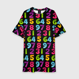 Детское платье 3D с принтом цифры в Кировске, 100% полиэстер | прямой силуэт, чуть расширенный к низу. Круглая горловина, на рукавах — воланы | детство | математика | счёт | ученик | учитель | цифры | школа