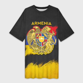 Платье-футболка 3D с принтом Yellow and Black Armenia в Кировске,  |  | armenia | logo | армения | армян | армяни | герб | лев и орел | лого | символ | флаг | флаг и герб армении