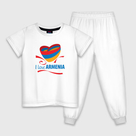 Детская пижама хлопок с принтом Я люблю Армению в Кировске, 100% хлопок |  брюки и футболка прямого кроя, без карманов, на брюках мягкая резинка на поясе и по низу штанин
 | armenia | logo | армения | армян | армяни | герб | лев и орел | лого | символ | флаг | флаг и герб армении