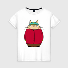 Женская футболка хлопок с принтом Totoro Cartman в Кировске, 100% хлопок | прямой крой, круглый вырез горловины, длина до линии бедер, слегка спущенное плечо | ghibli | japan | nature | neigbor | neighbour | totoro | анимация | аниме | гибли | друг | животные | лес | милый | мир | миядзаки | мой сосед тоторо | мульт | мультфильм | природа | сосед | тоторо | хаяо | хранитель | япония