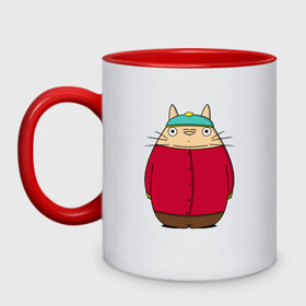 Кружка двухцветная с принтом Totoro Cartman в Кировске, керамика | объем — 330 мл, диаметр — 80 мм. Цветная ручка и кайма сверху, в некоторых цветах — вся внутренняя часть | ghibli | japan | nature | neigbor | neighbour | totoro | анимация | аниме | гибли | друг | животные | лес | милый | мир | миядзаки | мой сосед тоторо | мульт | мультфильм | природа | сосед | тоторо | хаяо | хранитель | япония