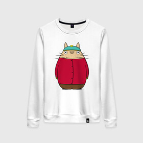 Женский свитшот хлопок с принтом Totoro Cartman в Кировске, 100% хлопок | прямой крой, круглый вырез, на манжетах и по низу широкая трикотажная резинка  | ghibli | japan | nature | neigbor | neighbour | totoro | анимация | аниме | гибли | друг | животные | лес | милый | мир | миядзаки | мой сосед тоторо | мульт | мультфильм | природа | сосед | тоторо | хаяо | хранитель | япония