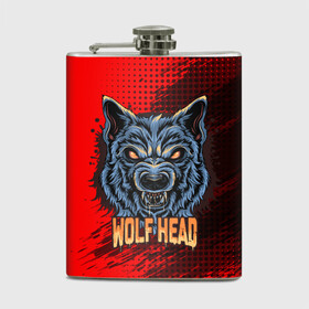 Фляга с принтом Wolf head в Кировске, металлический корпус | емкость 0,22 л, размер 125 х 94 мм. Виниловая наклейка запечатывается полностью | Тематика изображения на принте: арт | волк | голова | графика | животные | звери