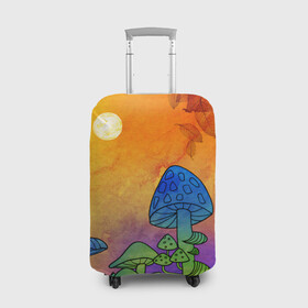 Чехол для чемодана 3D с принтом Заколдованный лес в Кировске, 86% полиэфир, 14% спандекс | двустороннее нанесение принта, прорези для ручек и колес | Тематика изображения на принте: акварель | глитч грибы | грибы | грибы нарисованные карандашом | листва | необычный лес | цветные грибы