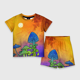 Детский костюм с шортами 3D с принтом Заколдованный лес в Кировске,  |  | акварель | глитч грибы | грибы | грибы нарисованные карандашом | листва | необычный лес | цветные грибы