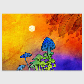 Поздравительная открытка с принтом Заколдованный лес в Кировске, 100% бумага | плотность бумаги 280 г/м2, матовая, на обратной стороне линовка и место для марки
 | акварель | глитч грибы | грибы | грибы нарисованные карандашом | листва | необычный лес | цветные грибы