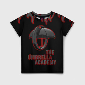 Детская футболка 3D с принтом The Umbrella Academy | Академи в Кировске, 100% гипоаллергенный полиэфир | прямой крой, круглый вырез горловины, длина до линии бедер, чуть спущенное плечо, ткань немного тянется | dark horse comics | the umbrella academy | umbrella | академия амбрелла | комикс | комильфо