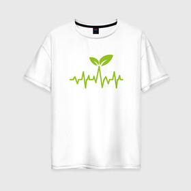 Женская футболка хлопок Oversize с принтом Vegan Pulse в Кировске, 100% хлопок | свободный крой, круглый ворот, спущенный рукав, длина до линии бедер
 | green | greenpaece | vegan | yoga | веган | вегетарианец | гринпис | дерево | еда | животные | жизнь | здоровье | зеленый | йога | мир | овощи | пища | планета | природа | пульс | фрукты